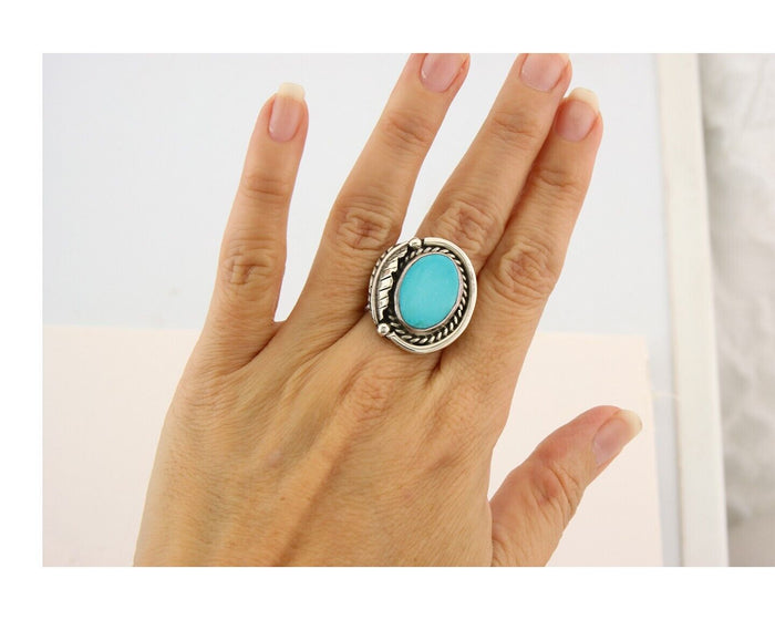 Mexican Handmade Ring 925 Sterling Natural Mined Turquoise C.80's Size 6