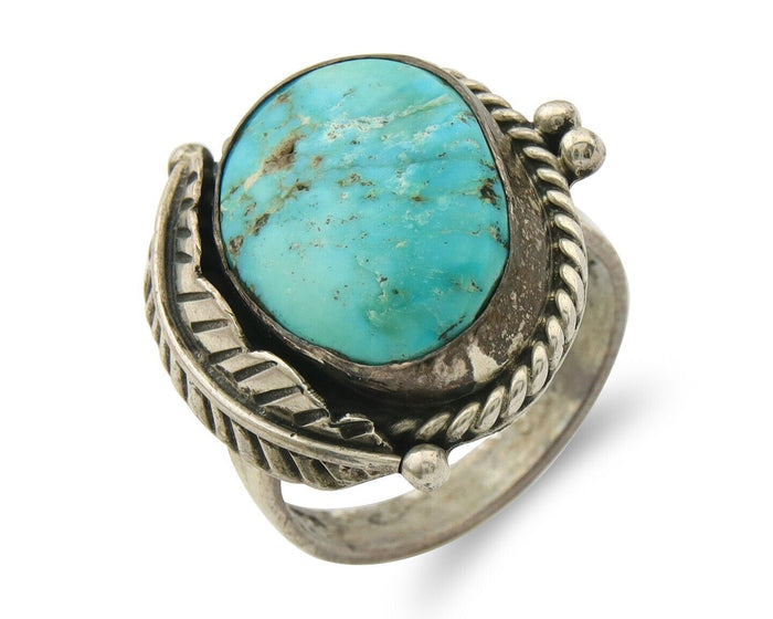 Mexican Handmade Ring 925 Sterling Natural Mined Turquoise C.80's Size 7.25+