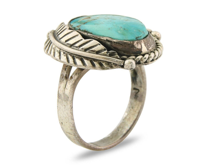 Mexican Handmade Ring 925 Sterling Natural Mined Turquoise C.80's Size 7.25+