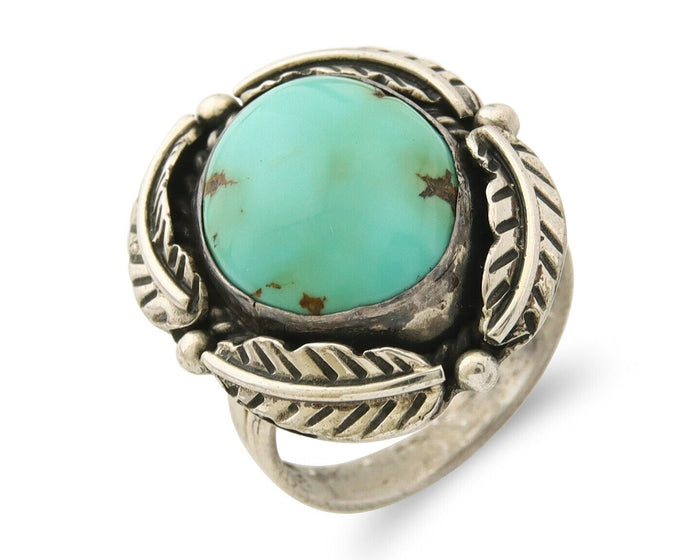Mexican Handmade Ring 925 Sterling Natural Mined Turquoise C.80's Size 7.5