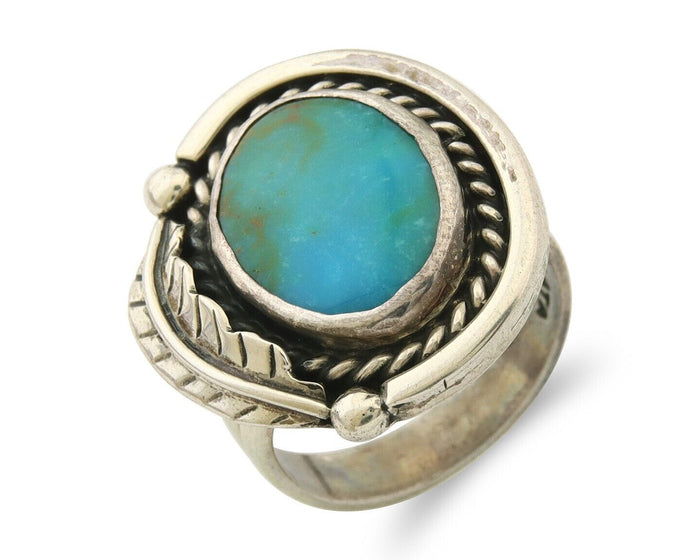 Mexican Handmade Ring 925 Sterling Natural Mined Turquoise C.80's Size 8.0
