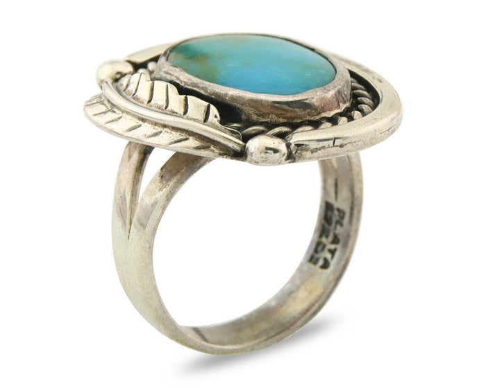 Mexican Handmade Ring 925 Sterling Natural Mined Turquoise C.80's Size 8.0