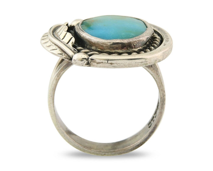 Mexican Handmade Ring 925 Sterling Natural Mined Turquoise C.80's Size 8.0