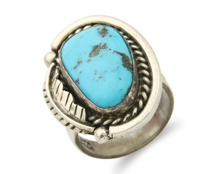 Mexican Handmade Ring 925 Sterling Natural Mined Turquoise C.80's Size 8.25