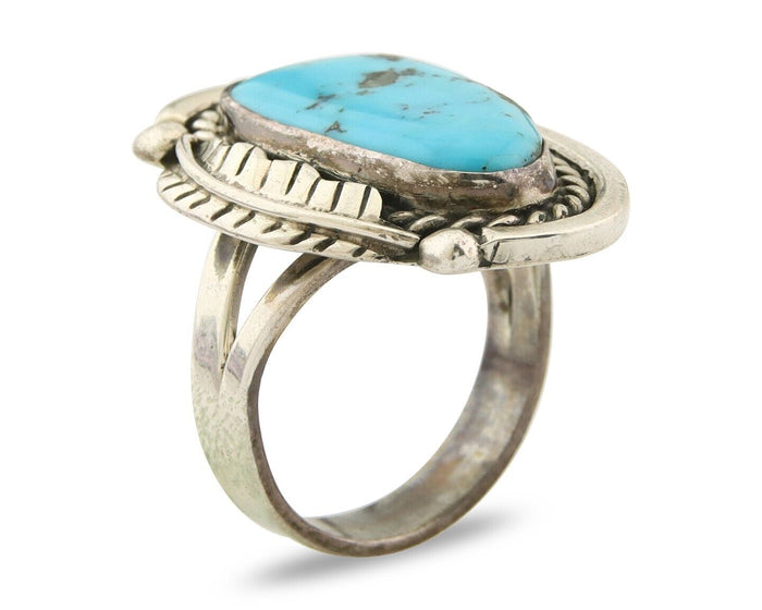 Mexican Handmade Ring 925 Sterling Natural Mined Turquoise C.80's Size 8.25