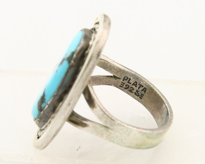 Mexican Handmade Ring 925 Sterling Natural Mined Turquoise C.80's Size 8.25