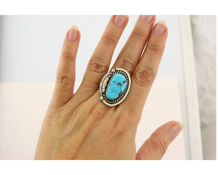 Mexican Handmade Ring 925 Sterling Natural Mined Turquoise C.80's Size 8.25
