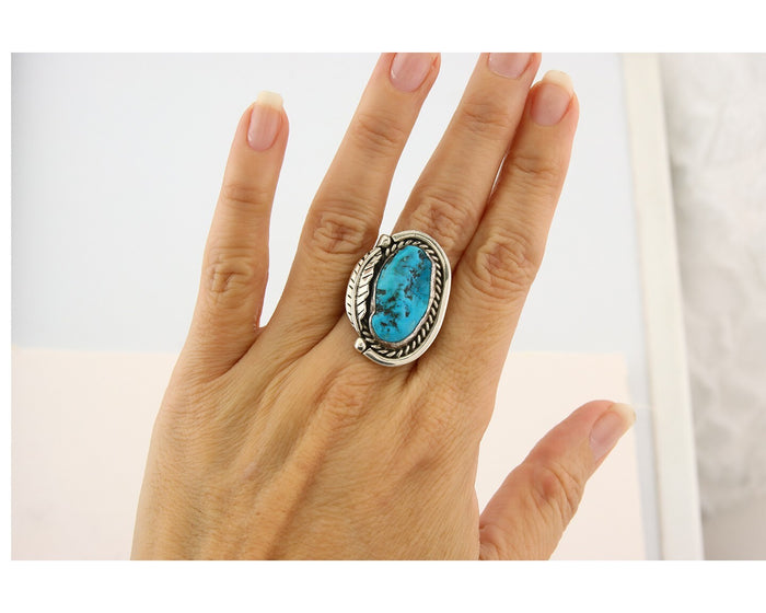 Mexican Handmade Ring 925 Sterling Natural Mined Turquoise C.80's Size 8