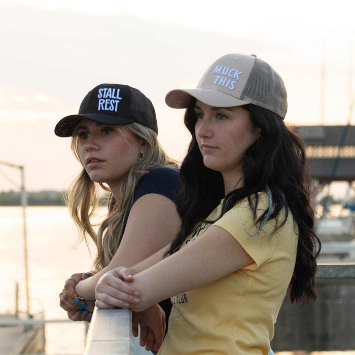 Muck This All-Around trucker hat, showing the full pattern layout, equestrian headwear by Dreamers & Schemers