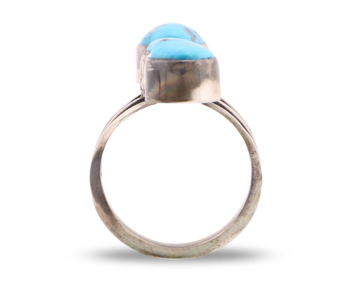Navajo 3 Stone Ring 925 Silver Morenci Turquoise Native American Artist C.80's