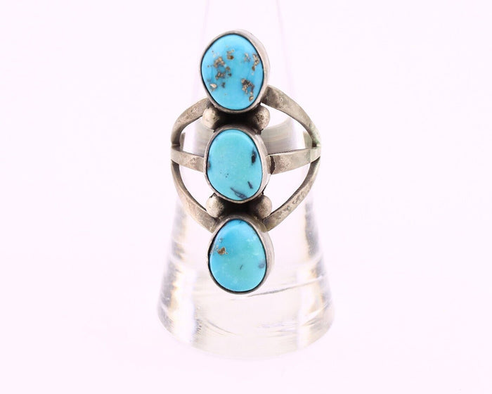 Navajo 3 Stone Ring 925 Silver Morenci Turquoise Native American Artist C.80's