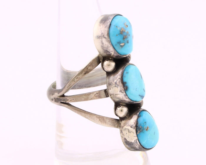 Navajo 3 Stone Ring 925 Silver Morenci Turquoise Native American Artist C.80's