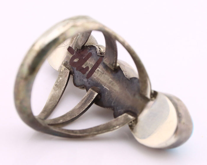 Navajo 3 Stone Ring 925 Silver Morenci Turquoise Native American Artist C.80's