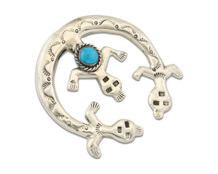 Navajo 925 Silver Naja Sand Cast Turquoise Handmade Native American Artist C.80s