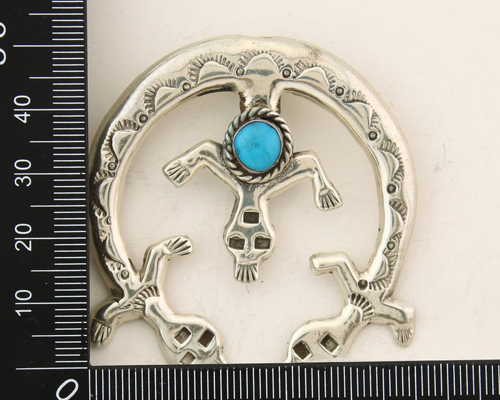 Navajo 925 Silver Naja Sand Cast Turquoise Handmade Native American Artist C.80s