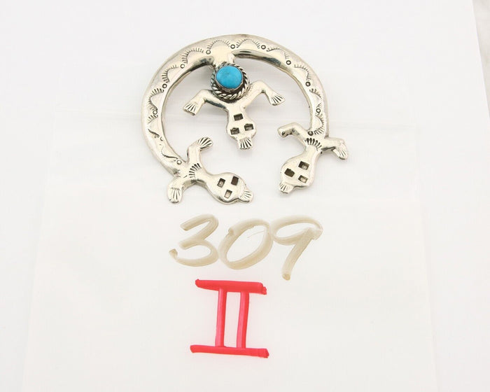 Navajo 925 Silver Naja Sand Cast Turquoise Handmade Native American Artist C.80s