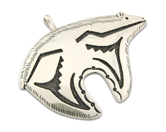 Navajo 925 Silver Spirit Bear Pendant Artist Signed Thomas Singer C.80's