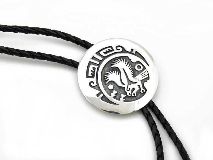 Navajo Artist Sharon Cisco Round Eagle Scenic 925 Solid Sterling Silver Bolo Tie