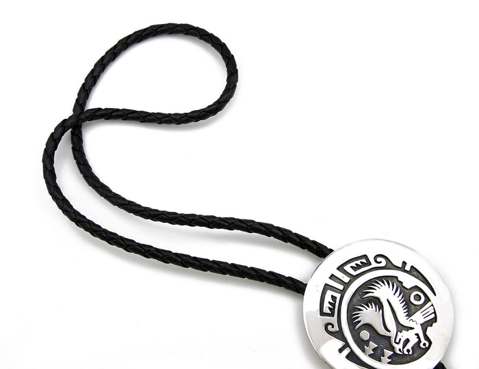 Navajo Artist Sharon Cisco Round Eagle Scenic 925 Solid Sterling Silver Bolo Tie