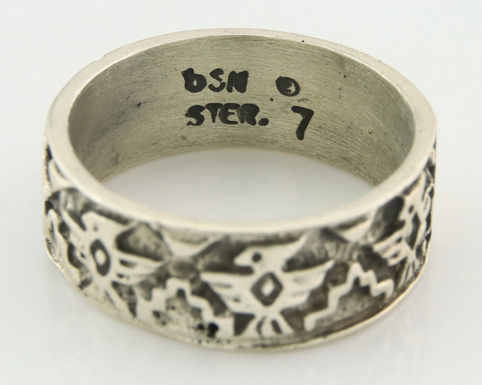 Navajo Band Ring Sterling Silver Vintage Authentic Signed BSM Size 7.0