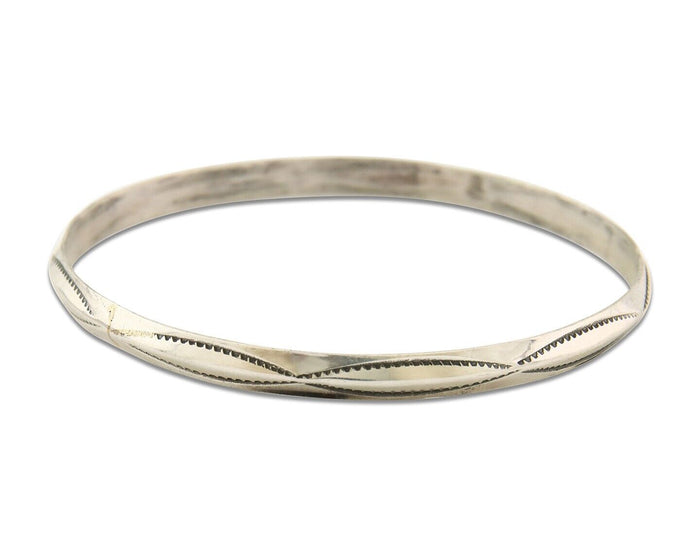 Navajo Bangle Bracelet 925 Silver Hand Stamped Triangle Native Artist C.80's