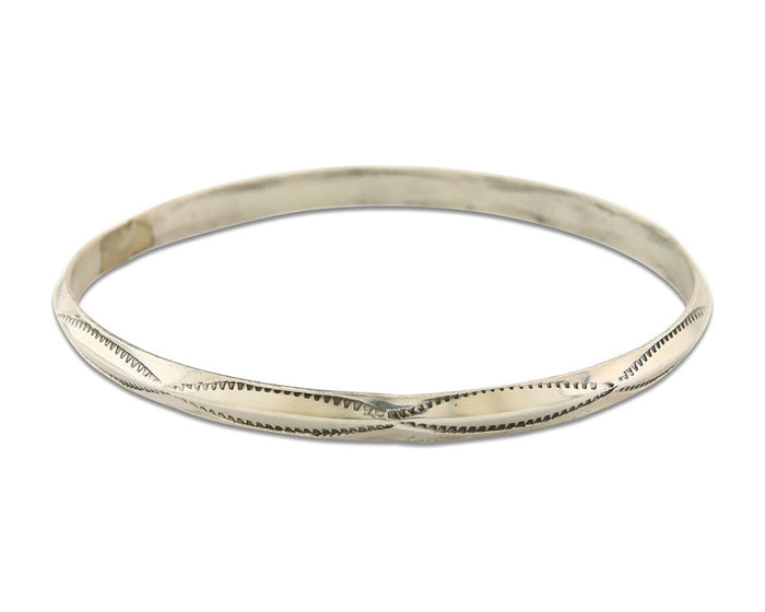 Navajo Bangle Bracelet 925 Silver Hand Stamped Triangle Native Artist C.80's