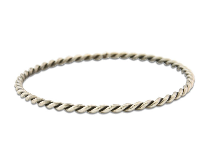 Navajo Bangle Bracelet 925 Silver Hand Stamped Twist Native American Artist C80s