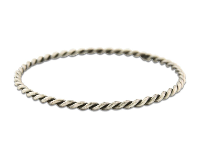 Navajo Bangle Bracelet 925 Silver Hand Stamped Twist Native American Artist C80s