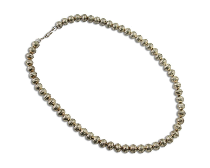 Navajo Bead Necklace 925 Silver Turquoise Native American Artist C.80's