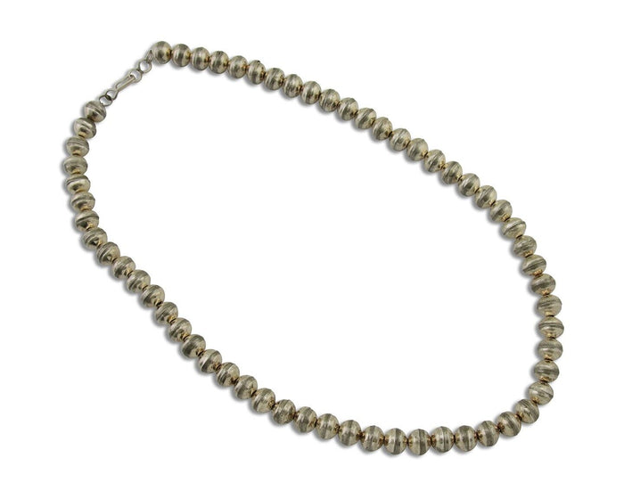 Navajo Bead Necklace 925 Silver Turquoise Native American Artist C.80's