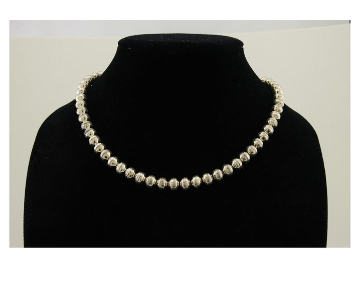 Navajo Bead Necklace 925 Silver Turquoise Native American Artist C.80's