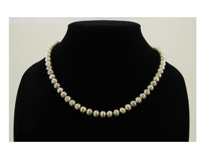Navajo Bead Necklace 925 Silver Turquoise Native American Artist C.80's
