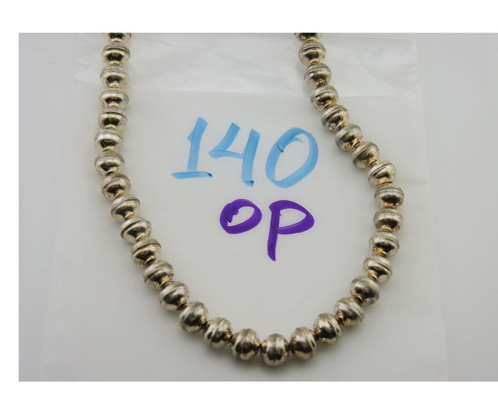 Navajo Bead Necklace 925 Silver Turquoise Native American Artist C.80's