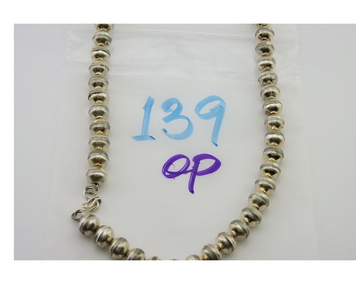 Navajo Bead Necklace 925 Silver Turquoise Native American Artist C.80's