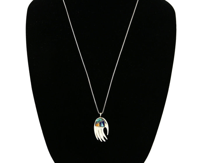 Navajo Bear Claw Pendant .925 Silver Gemstone Signed Arnold Maloney