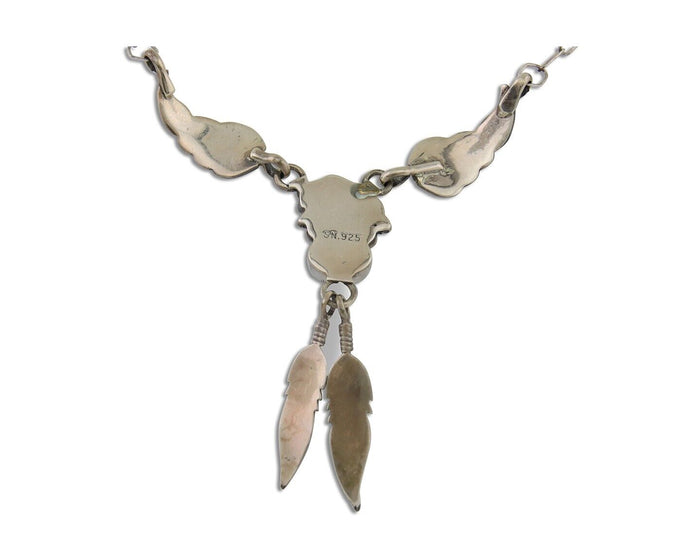 Navajo Bear Feather Leaf Necklace 925 Silver Native American Artist C.80's