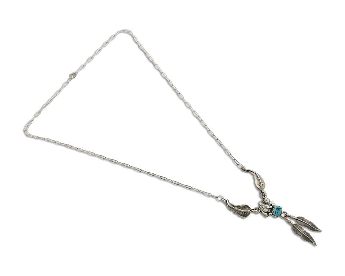 Navajo Bear Feather Leaf Necklace 925 Silver Native American Artist C.80's