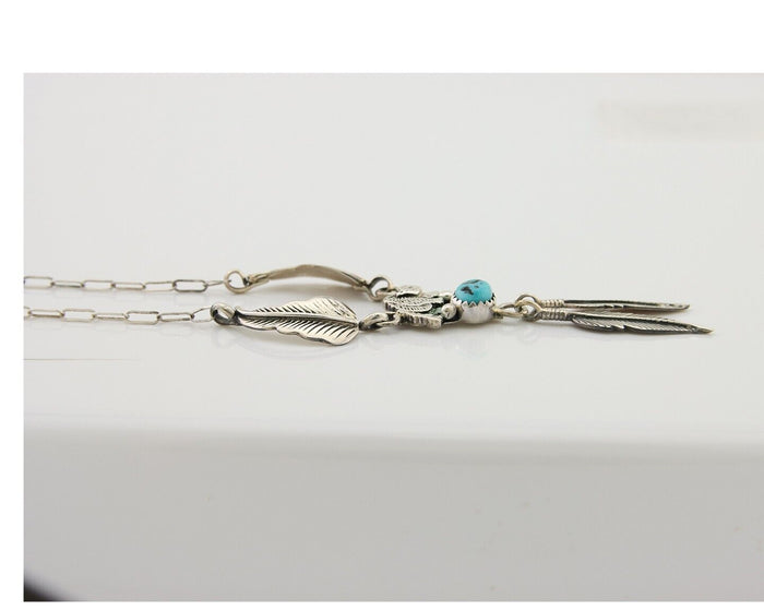 Navajo Bear Feather Leaf Necklace 925 Silver Native American Artist C.80's