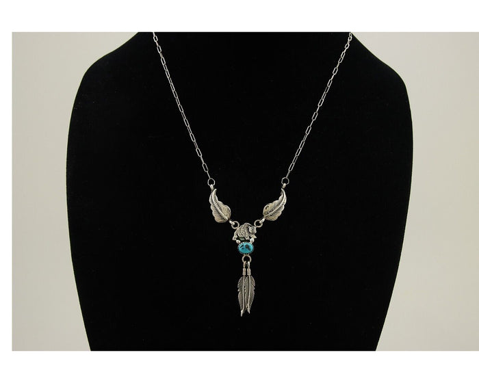 Navajo Bear Feather Leaf Necklace 925 Silver Native American Artist C.80's