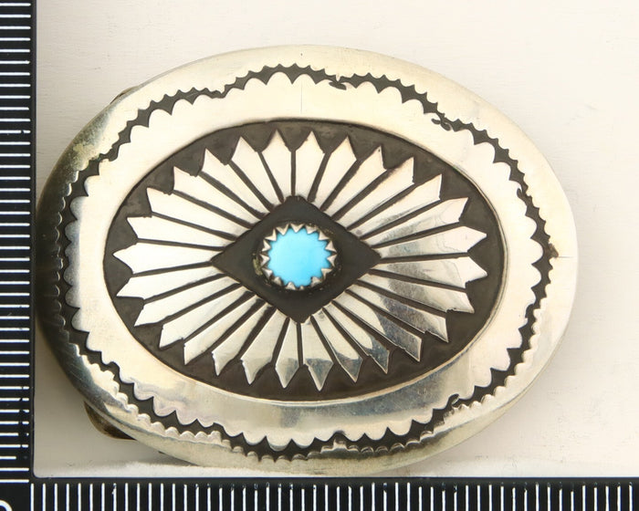 Navajo Belt Buckle 925 Sterling Silver Concho Native Artist 1.5x1.9 in C.80's