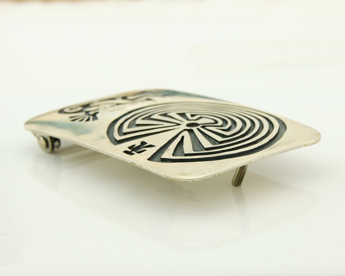 Navajo Belt Buckle 925 Sterling Silver Kokopelli Artist Signed SC 2x3 C.80's