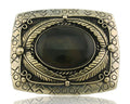 Navajo Belt Buckle .999 Nickel Agate Native Artist Handmade 2.5 x 3.0 in C.80s