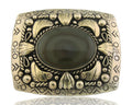 Navajo Belt Buckle .999 Nickel Agate Native Artist Handmade 2.5 x 3.0 in C.80s