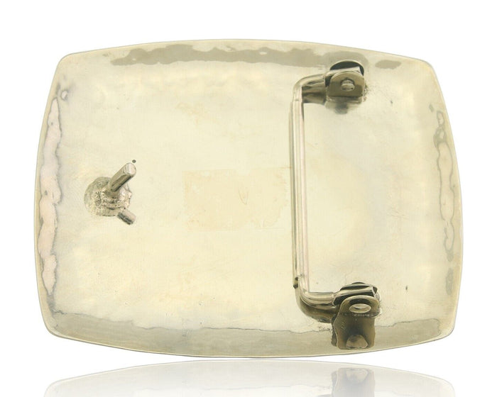 Navajo Belt Buckle .999 Nickel Agate Native Artist Handmade 2.5 x 3.0 in C.80s