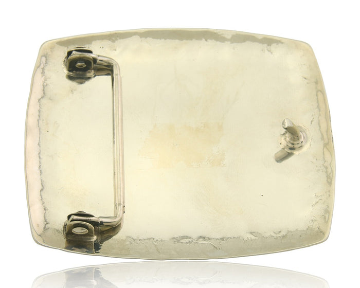 Navajo Belt Buckle .999 Nickel Agate Native Artist Handmade 2.5 x 3.0 in C.80s
