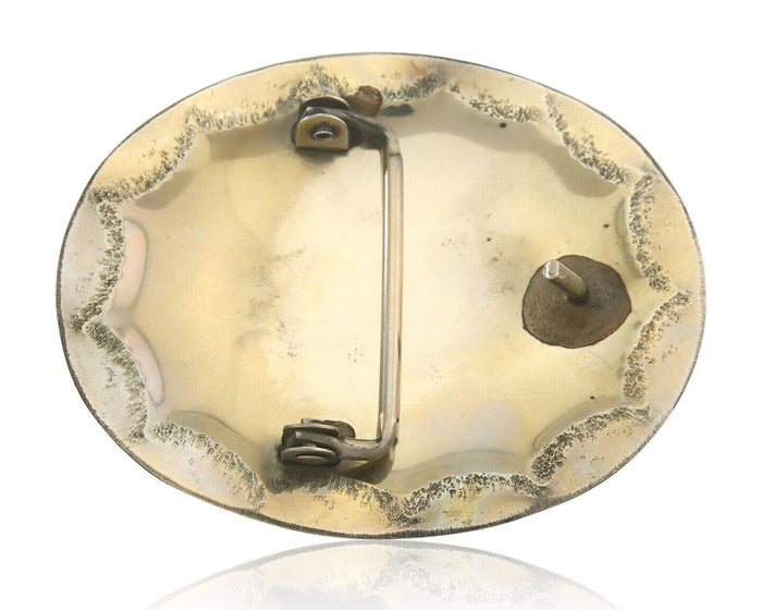 Navajo Belt Buckle .999 Nickel Buffalo Gemstone Handmade 2.35 x 3.0 in C.80's