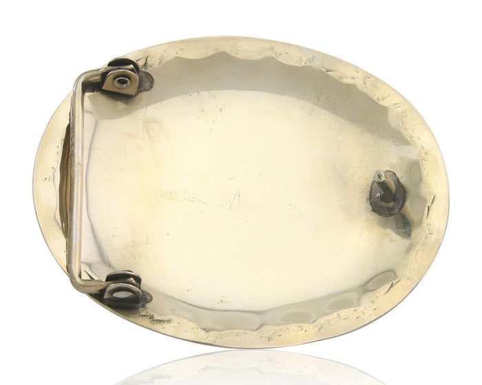 Navajo Belt Buckle .999 Nickel Buffalo Gemstone Handmade 2.5 x 3.0 in C.80's