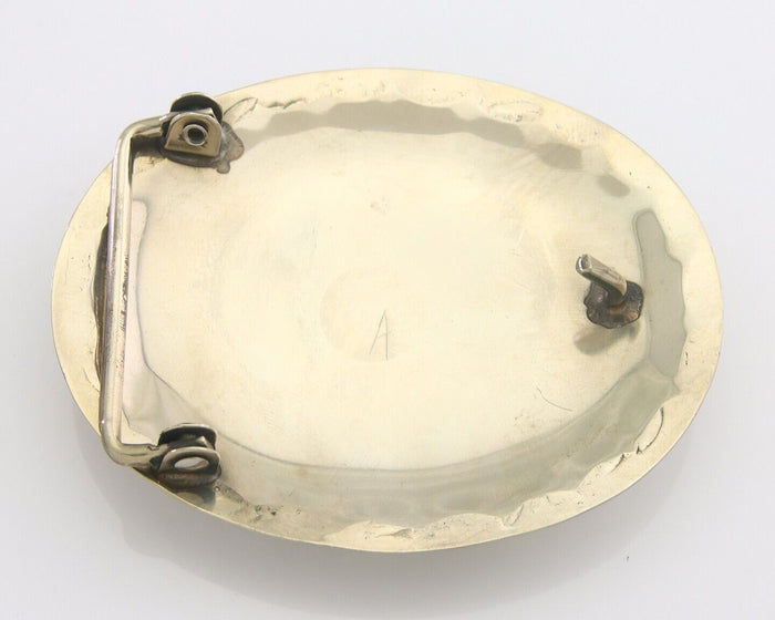 Navajo Belt Buckle .999 Nickel Buffalo Gemstone Signed 2.35 x 3.0 in C.80's