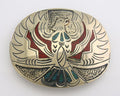 Navajo Belt Buckle .999 Nickel Buffalo Gemstone Signed Chee Keams 3x3.5 in C.80s