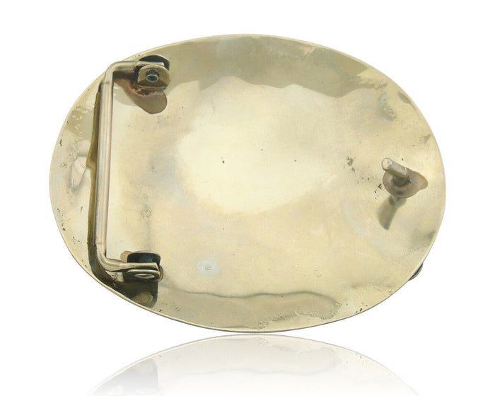 Navajo Belt Buckle .999 Nickel Buffalo Gemstone Signed Squaw Wrap 2.5x3.0in C80s